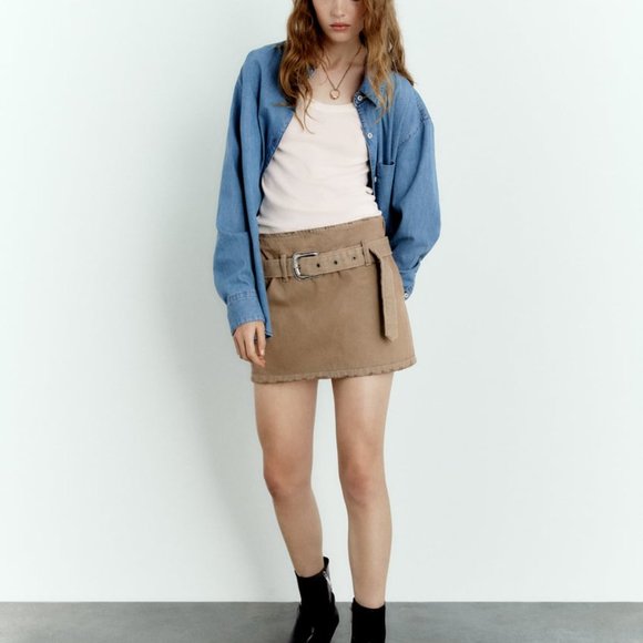 Zara DENIM TRF MINI SKIRT/ zara jean beige skirt - Picture 7 of 7